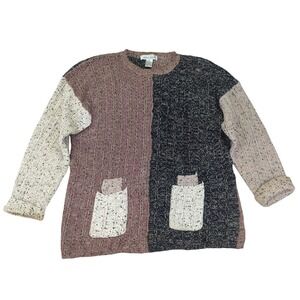 Vintage 1995 Debra Lubell Color Block Knit Sweater Pockets‎ 90s Women's Medium